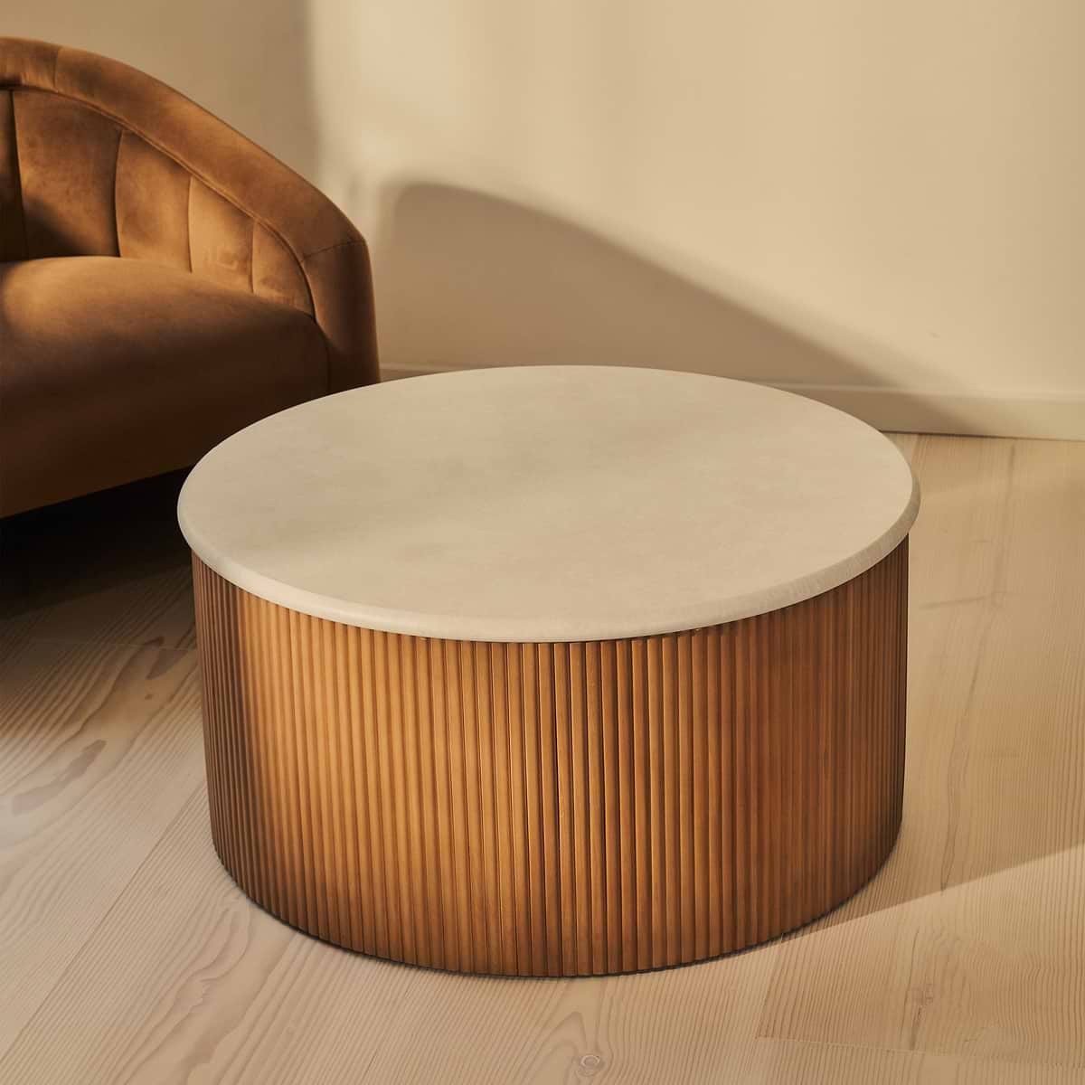 Cove - Warm Wood Ribbed Round Coffee Table