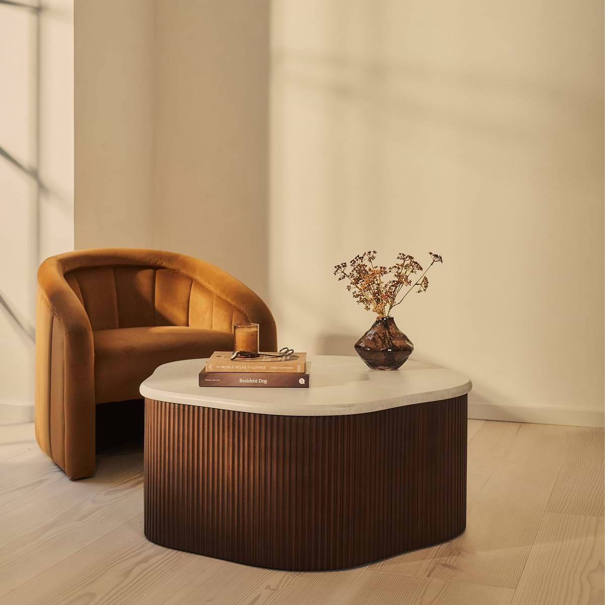 Cove - Dark Wood Ribbed Irregular Coffee Table