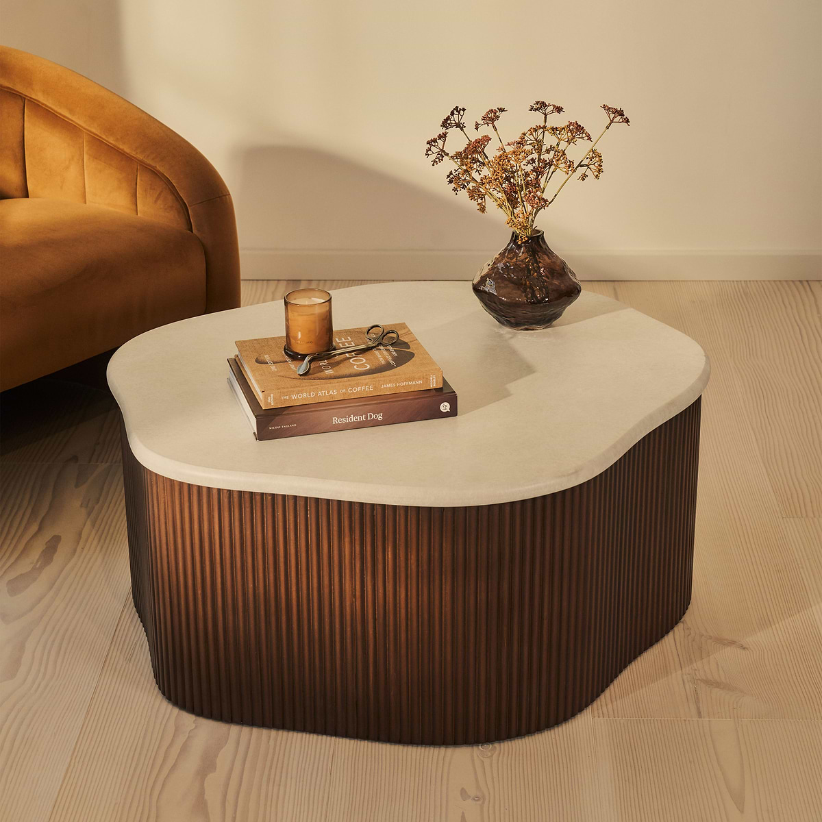 Cove - Dark Wood Ribbed Irregular Coffee Table