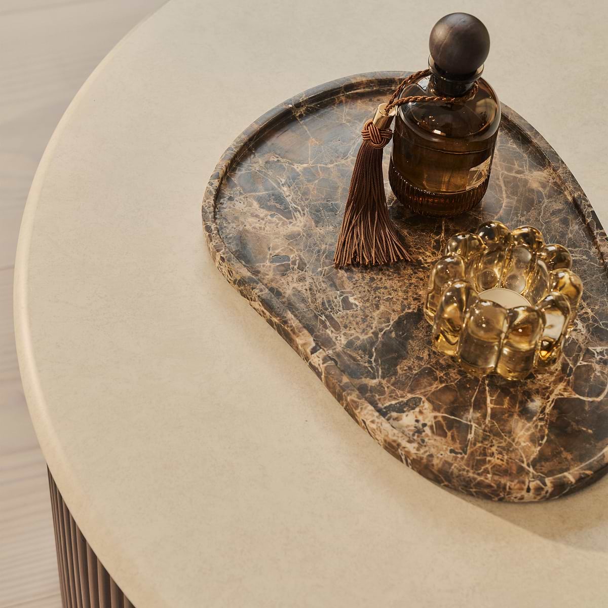 Cove - Dark Wood Ribbed Round Coffee Table