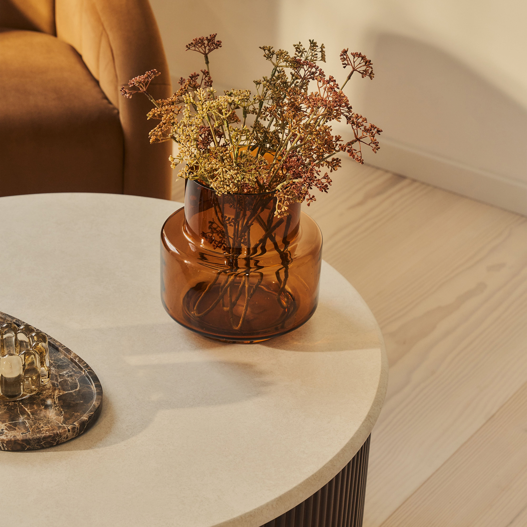 Cove - Dark Wood Ribbed Round Coffee Table