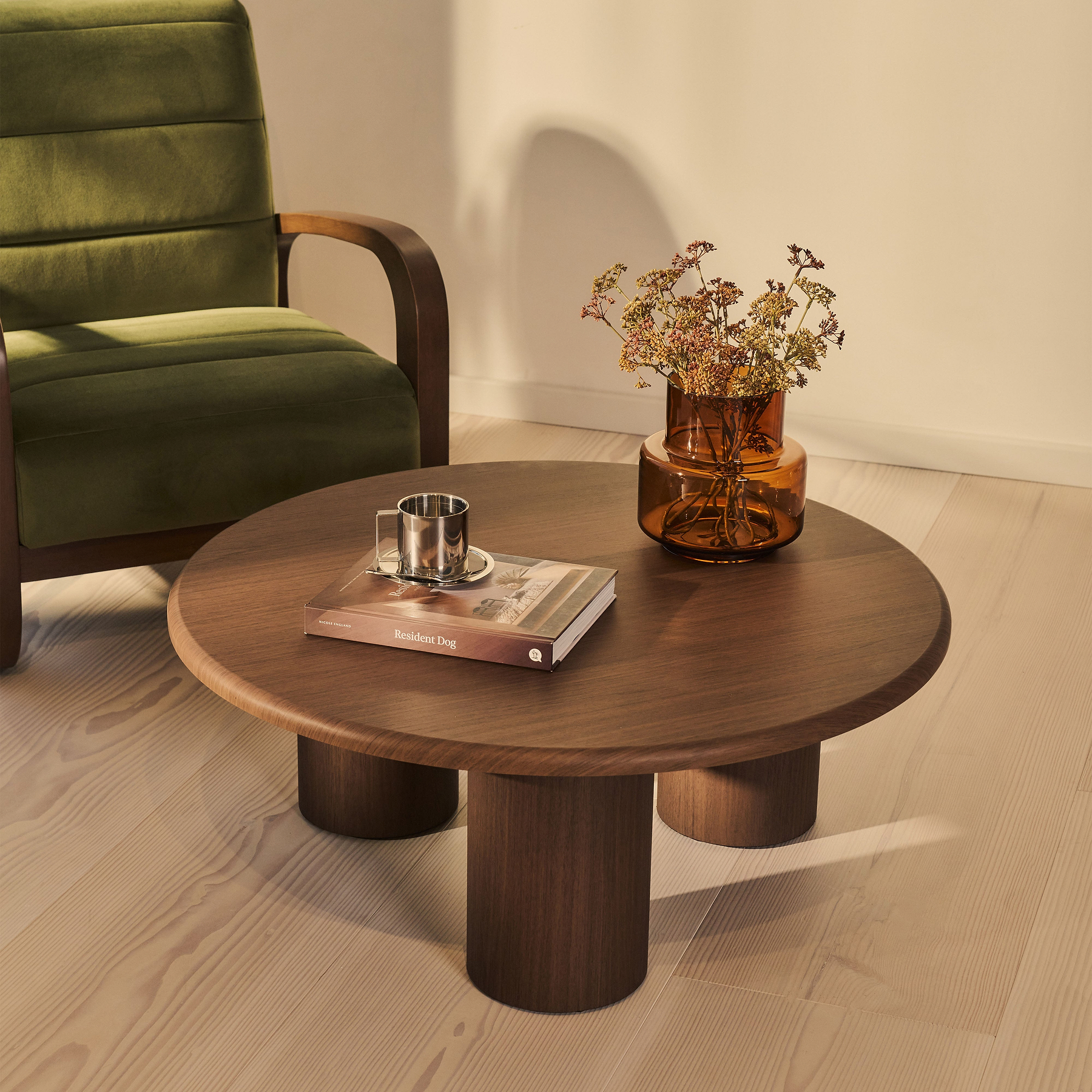 Alina - Dark Wood Round Large Wooden Coffee Table