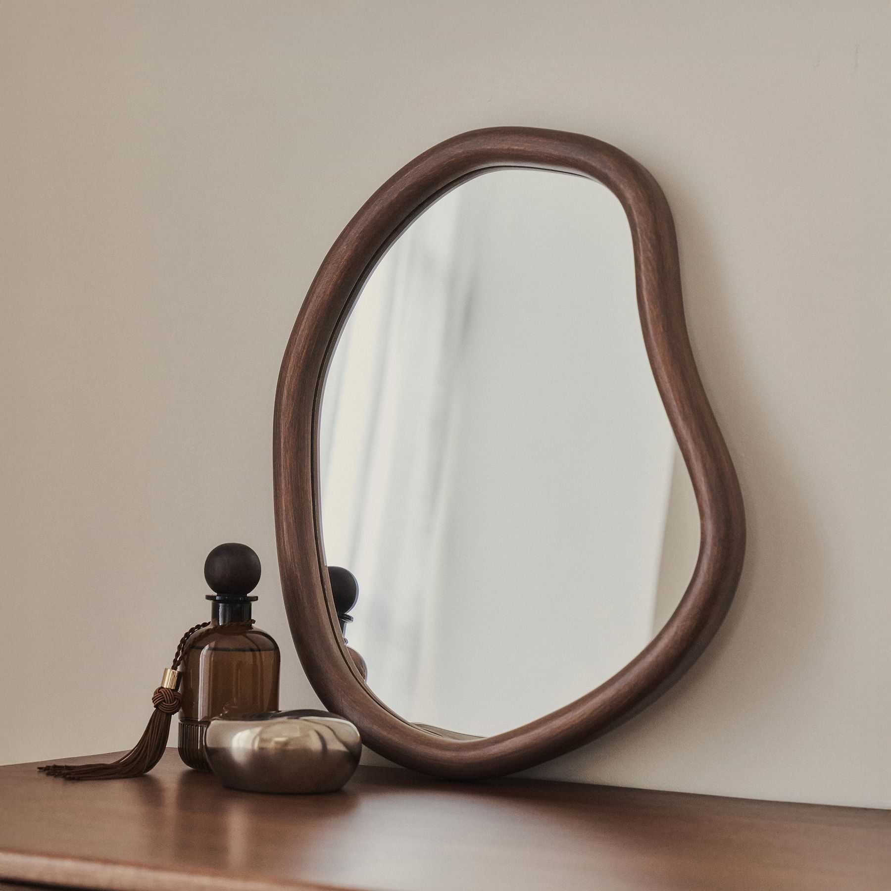 Aaliyah - Dark Wood Irregular Wall Mirror 42cm x 35cm