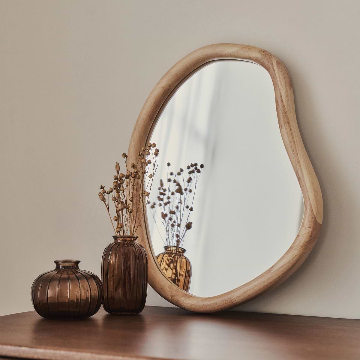 Aaliyah - Light Wood Irregular Wall Mirror 42cm x 35cm
