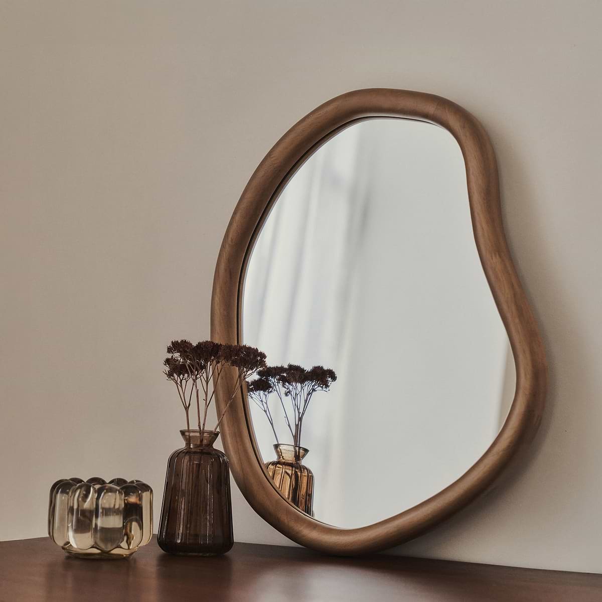 Aaliyah - Warm Wood Irregular Wall Mirror 42cm x 35cm