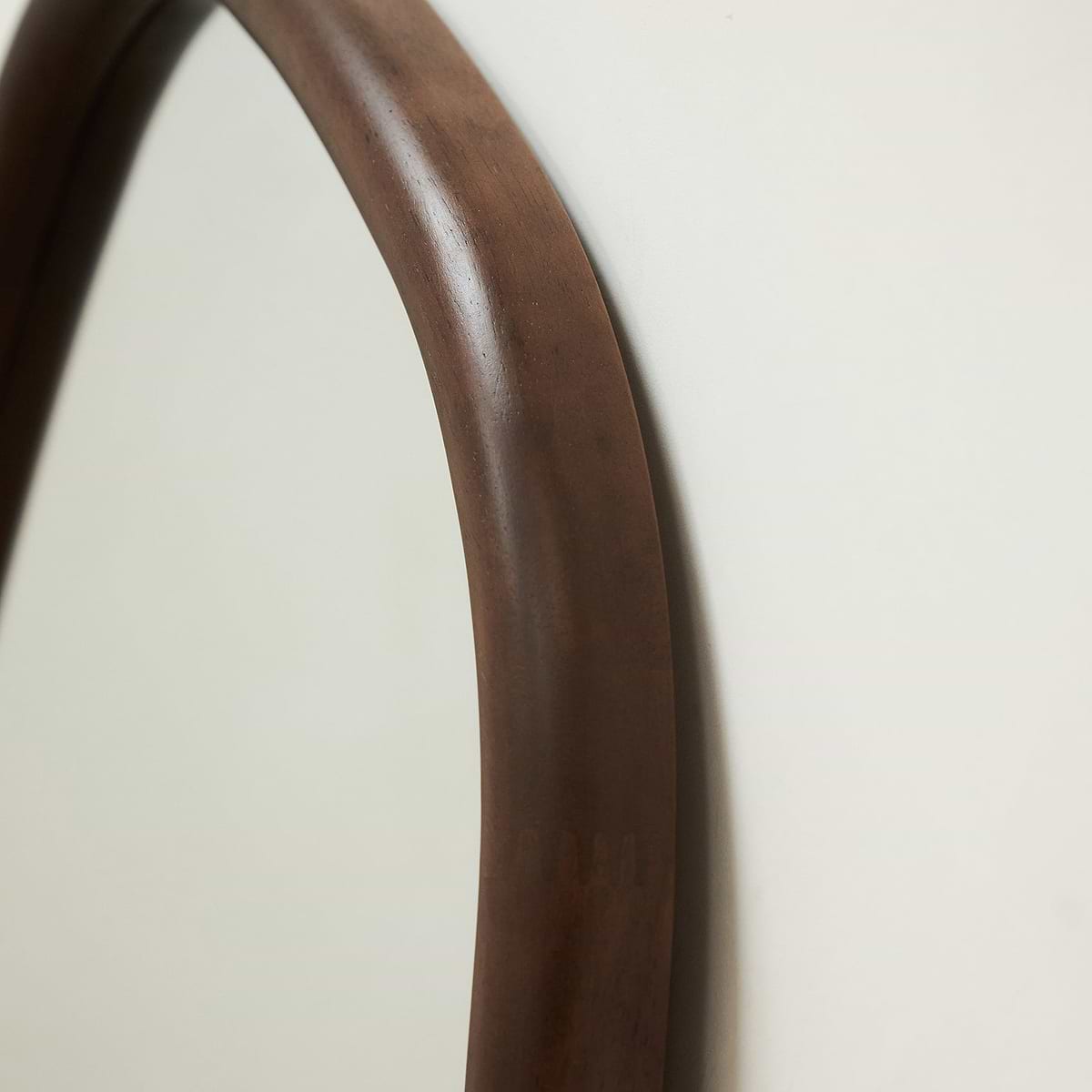 Detail shot of Full Length Dark Wood Organic Irregular Wooden Mirror alternate corner