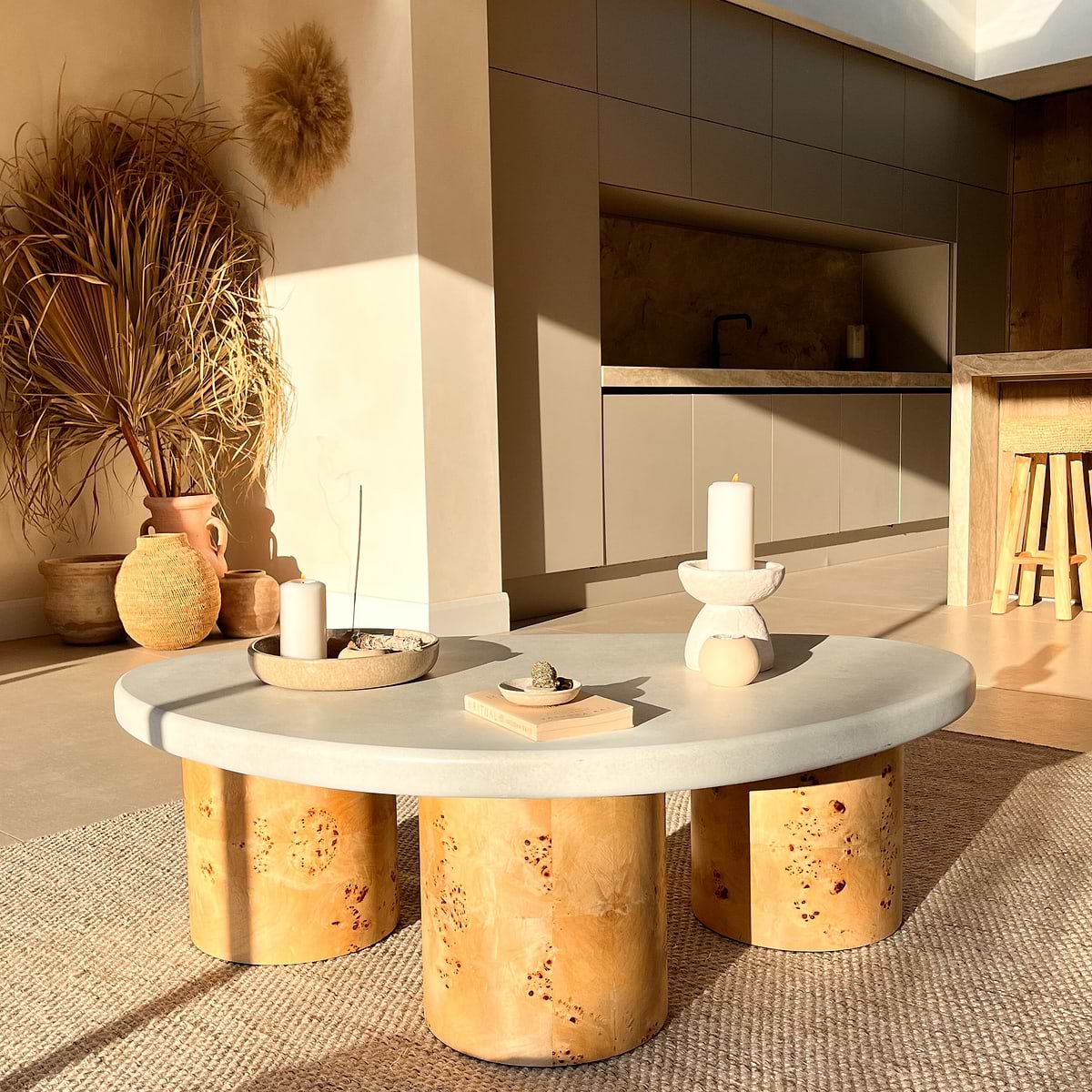 Aegean - Natural Burl Wood & Concrete Irregular Coffee Table 3 Legs