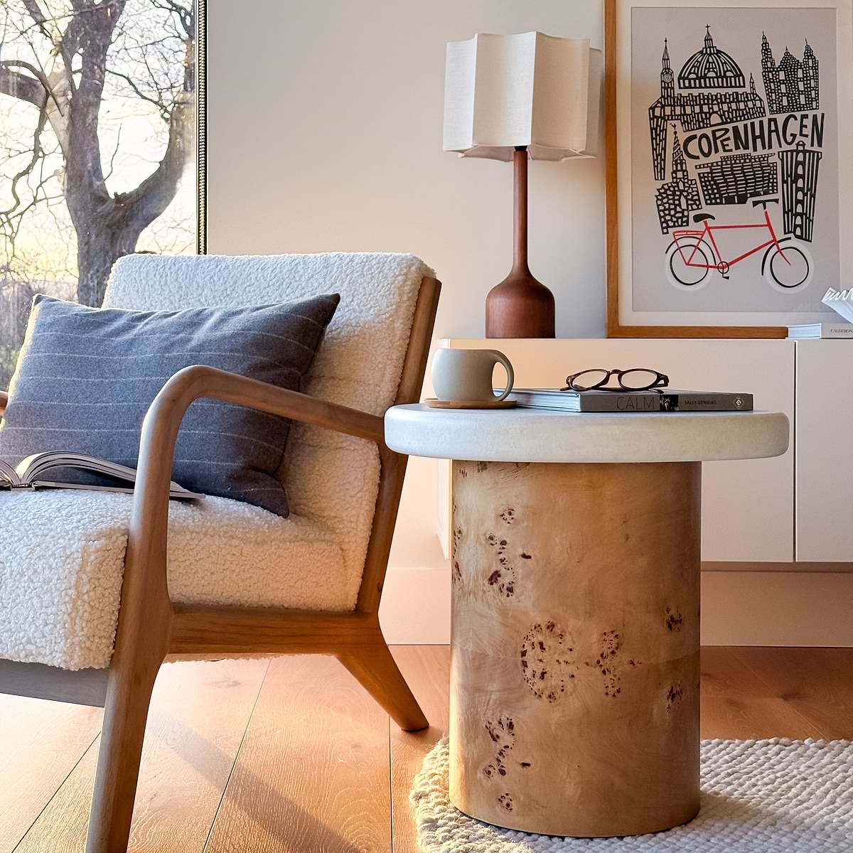 Aegean - Natural Burl Wood & Concrete Irregular Side Table