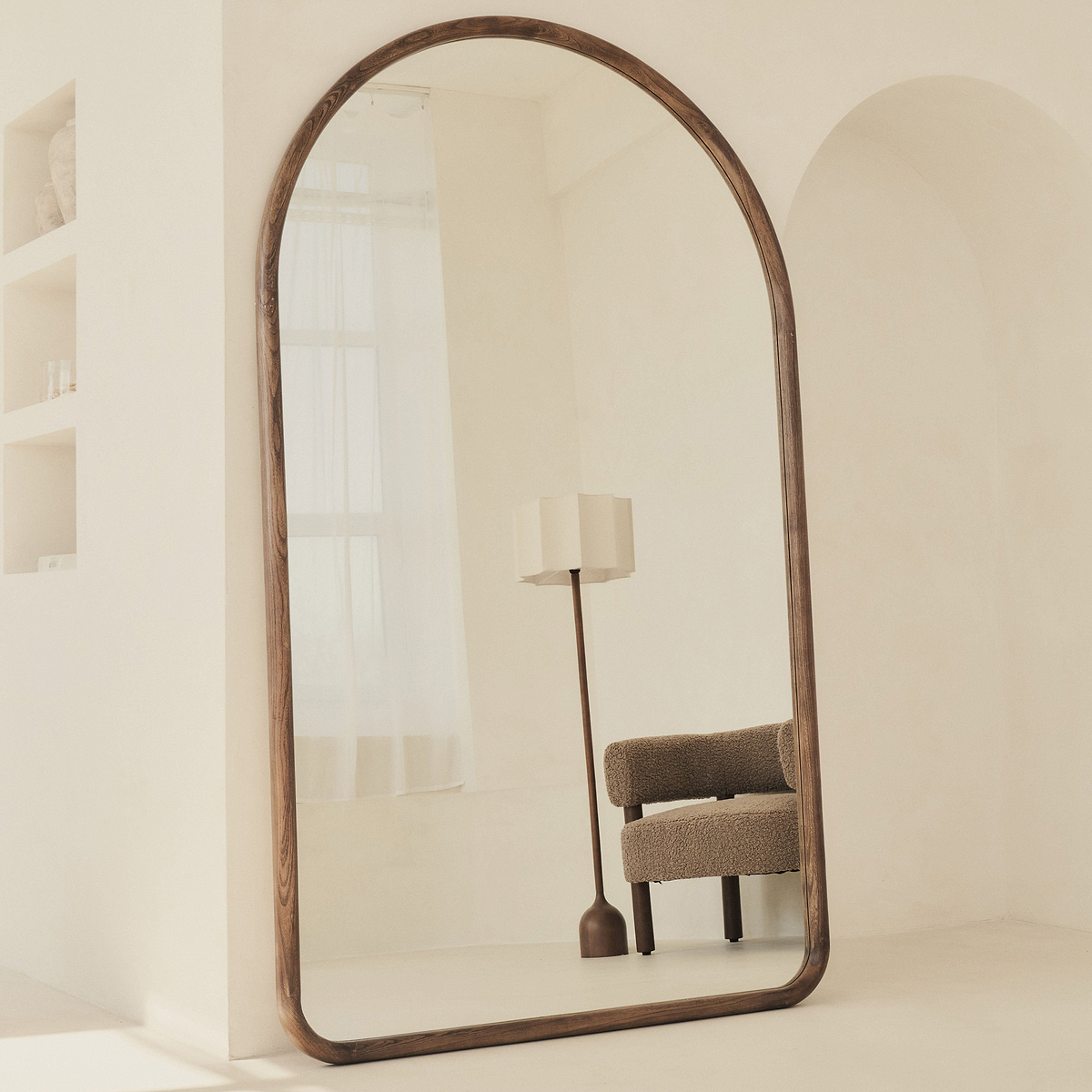 Amora - Full Length Extra Large Arched Warm Wood Mirror 200cm x 120cm