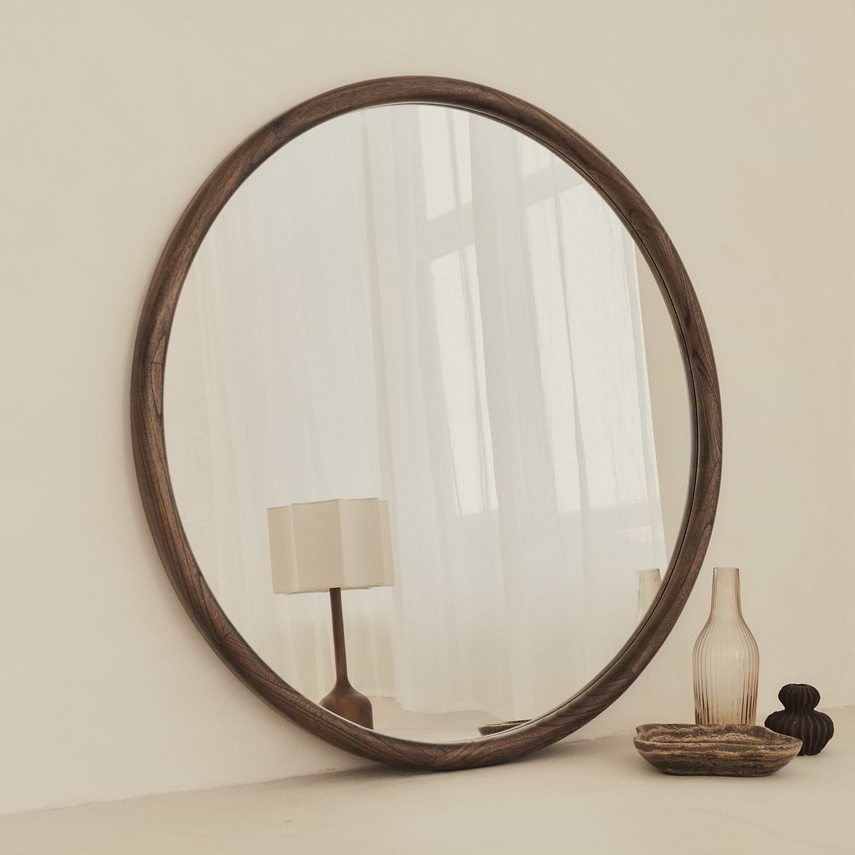 Amora - Large Warm Wood Round Wall Mirror 100cm x 100cm