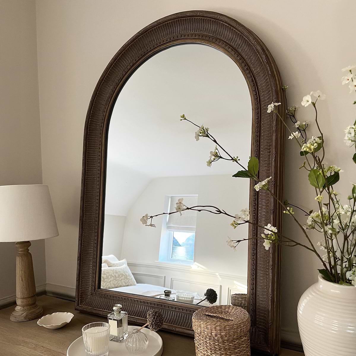Antoine - Large Washed Wood Arched Mirror 110cm x 80cm