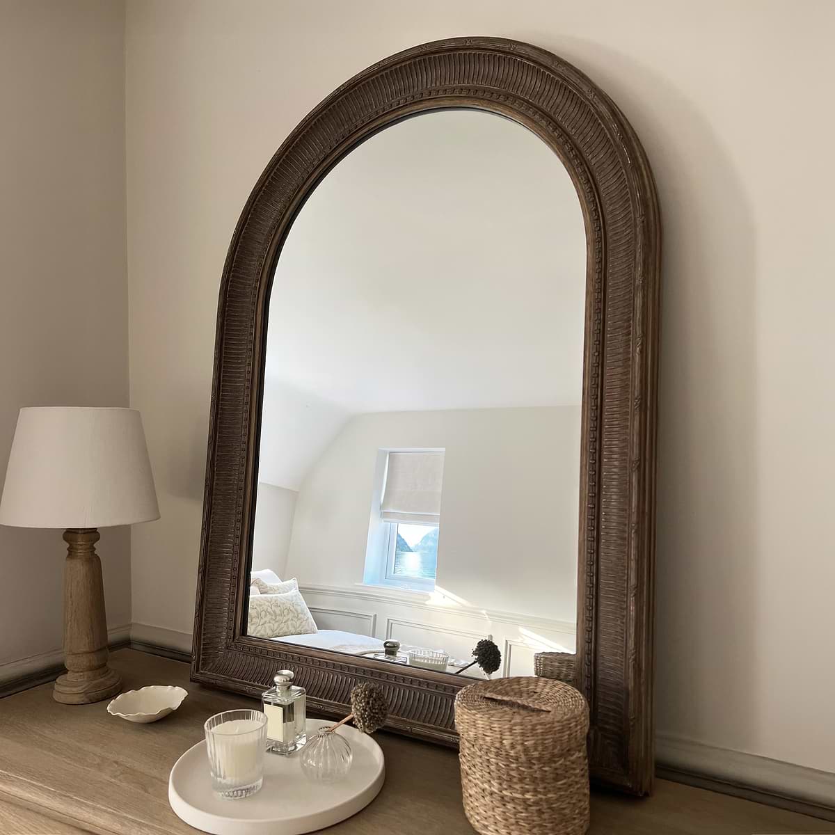 Antoine - Large Washed Wood Arched Mirror 110cm x 80cm
