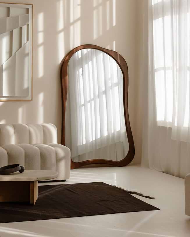 Arcurva - Extra Large Full Length Dark Wood Irregular Mirror 190cm x 120cm