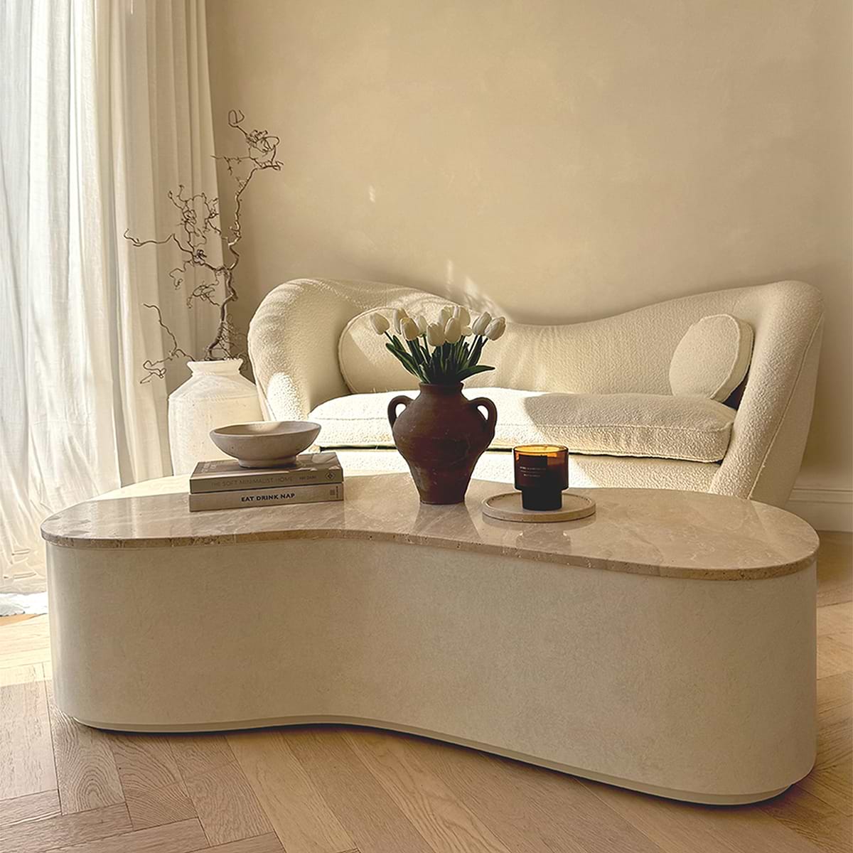 Arlo - Beige Travertine Irregular Concrete Premium Extra Large Coffee Table