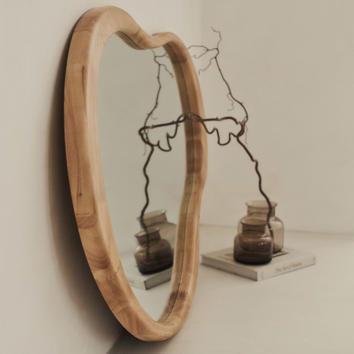 Arcurva - Large Overmantle Light Wood Irregular Mirror 130cm x 80cm