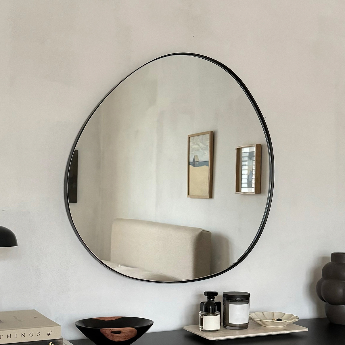 Ava - Black Pond Shaped Irregular Mirror 66cm x 63cm