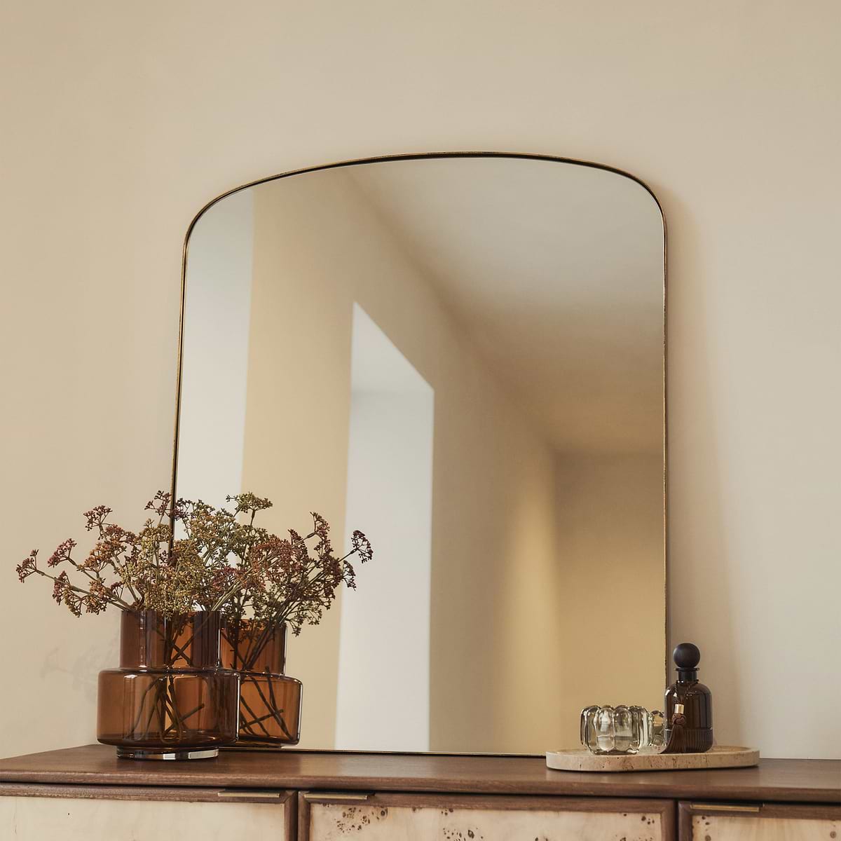 Bowness - Gold Contemporary Arched Metal Wall Mirror 90cm x 75cm