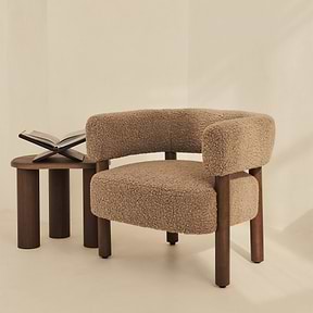 Cara - Boucle Accent Chair Fawn & Dark Wood