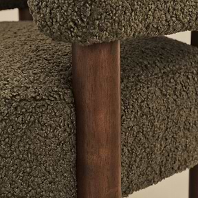 Cara - Boucle Accent Chair Olive & Dark Wood