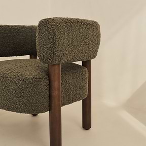 Cara - Boucle Accent Chair Olive & Dark Wood