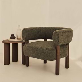Cara - Boucle Accent Chair Olive & Dark Wood