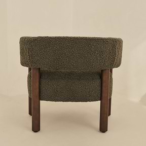 Cara - Boucle Accent Chair Olive & Dark Wood