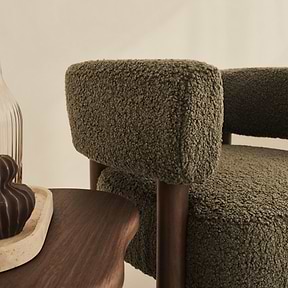 Cara - Boucle Accent Chair Olive & Dark Wood