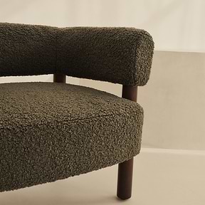 Cara - Boucle Accent Chair Olive & Dark Wood