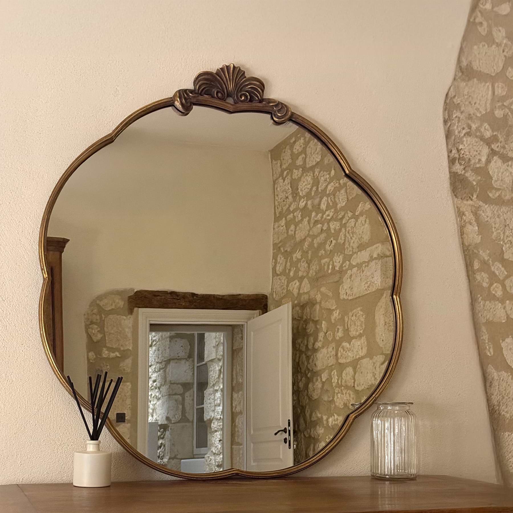Celeste - Gold Round Metal Wall Mirror 99cm x 90cm