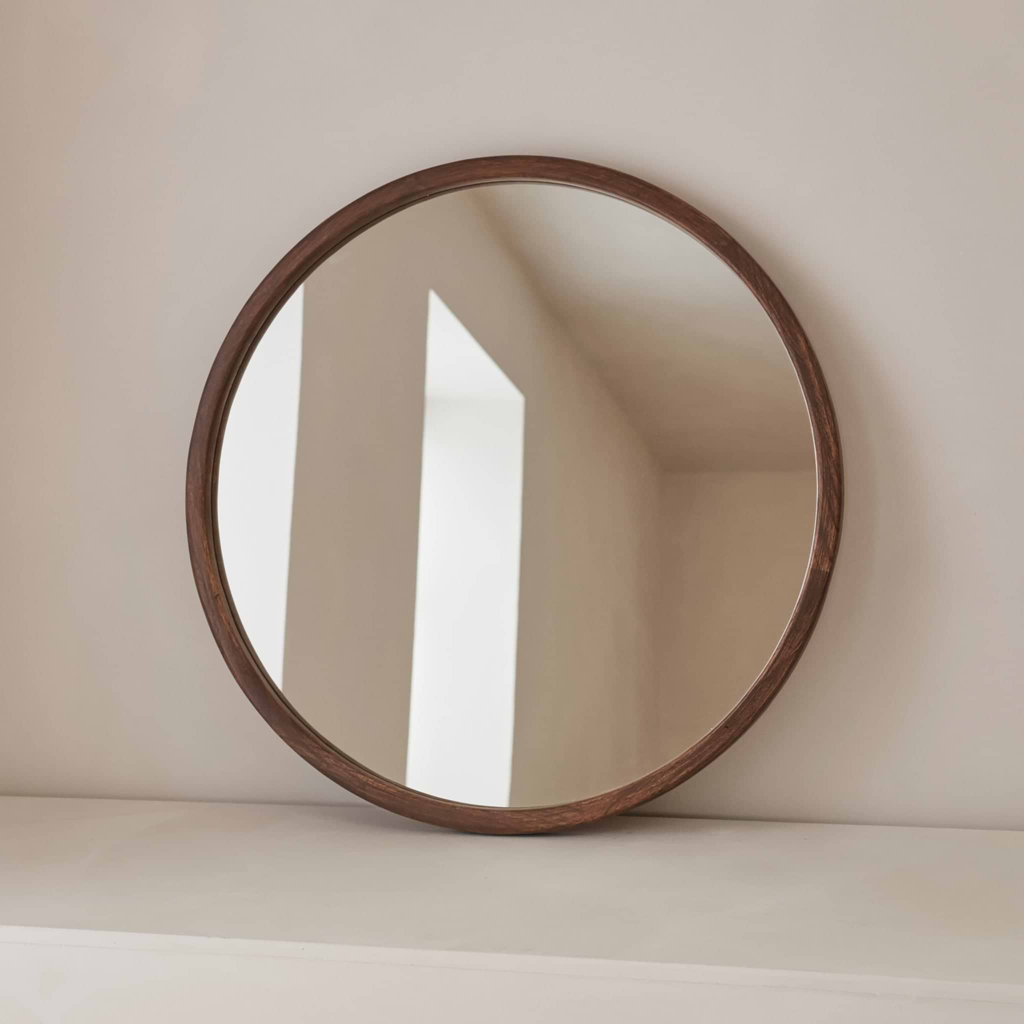 Arden - Dark Wood Round Wooden Wall Mirror 70cm x 70cm