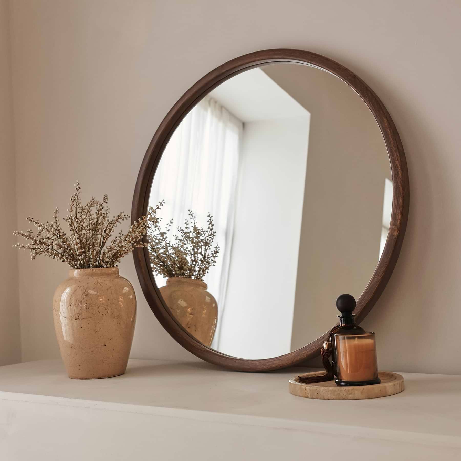 Arden - Dark Wood Round Wooden Wall Mirror 70cm x 70cm