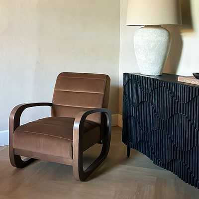 Dalton - Velvet Accent Chair Brown & Dark Wood