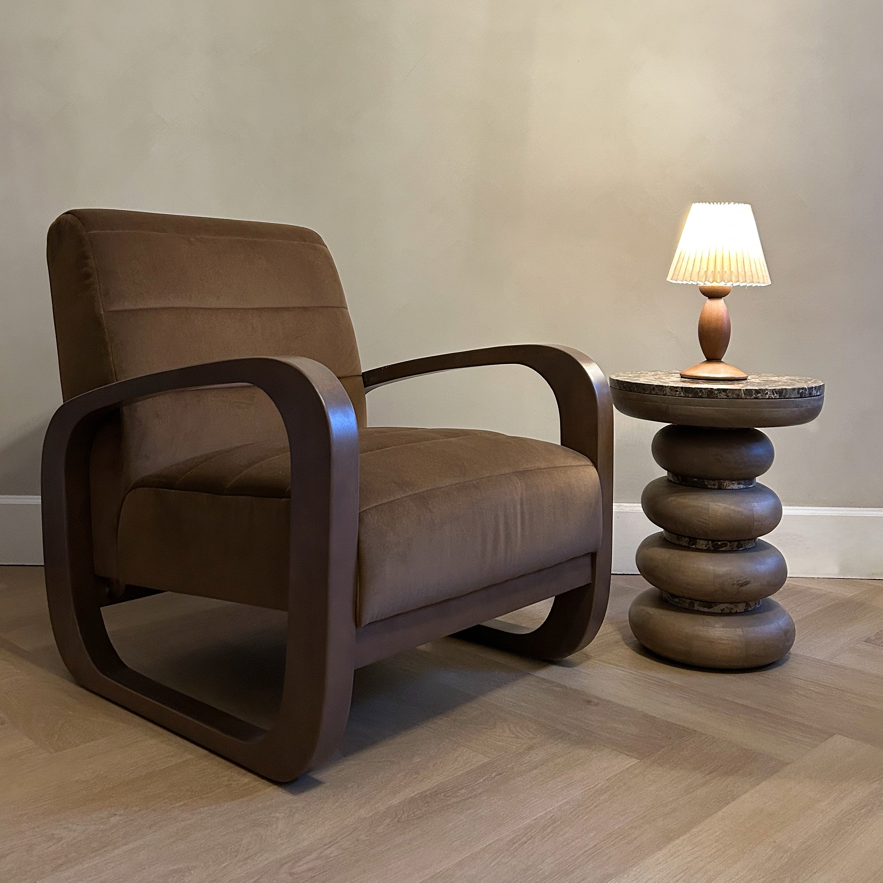 Dalton - Velvet Accent Chair Brown & Dark Wood