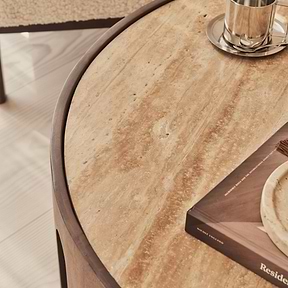 Valor - Beige Travertine Round Dark Wood Premium Coffee Table
