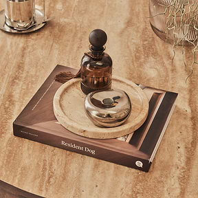 Valor - Beige Travertine Round Dark Wood Premium Coffee Table