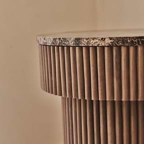 Sloane - Dark Emperador Marble Round Warm Wood Premium Side Table