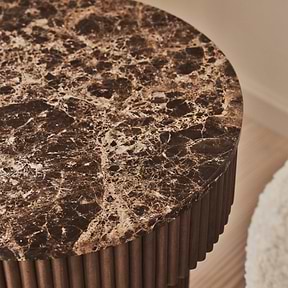 Sloane - Dark Emperador Marble Round Warm Wood Premium Side Table