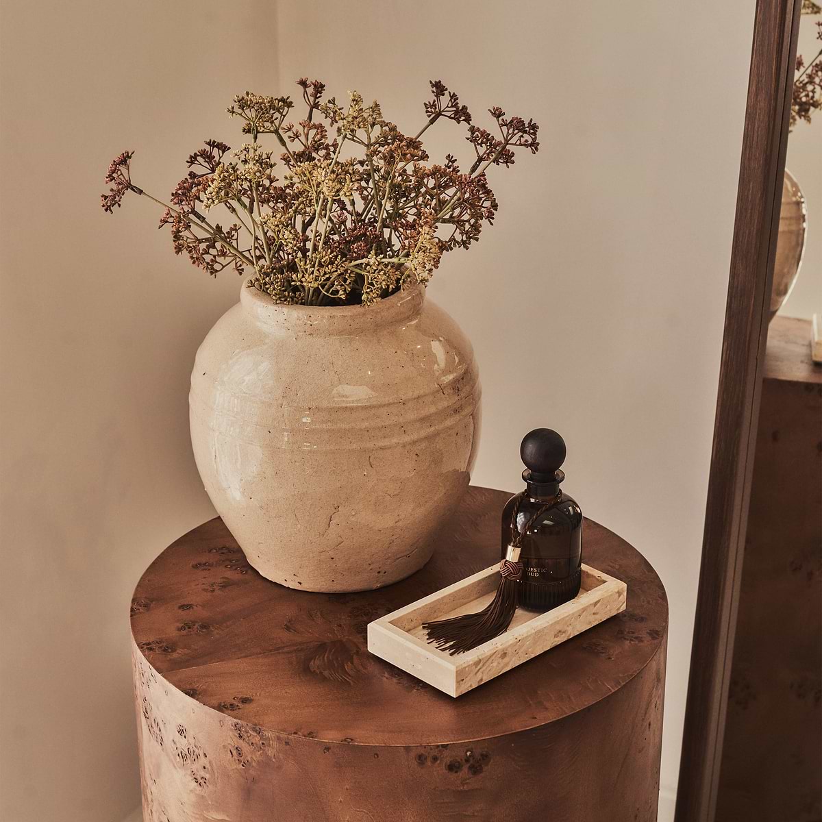 Arbour - Large Dark Burl Wood Premium Round Side Table