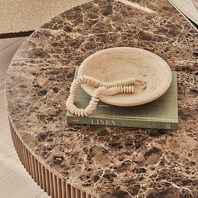 Sloane - Dark Emperador Marble Round Warm Wood Premium Coffee Table