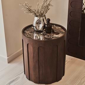 Valor - Dark Emperador Marble Round Dark Wood Premium Side Table