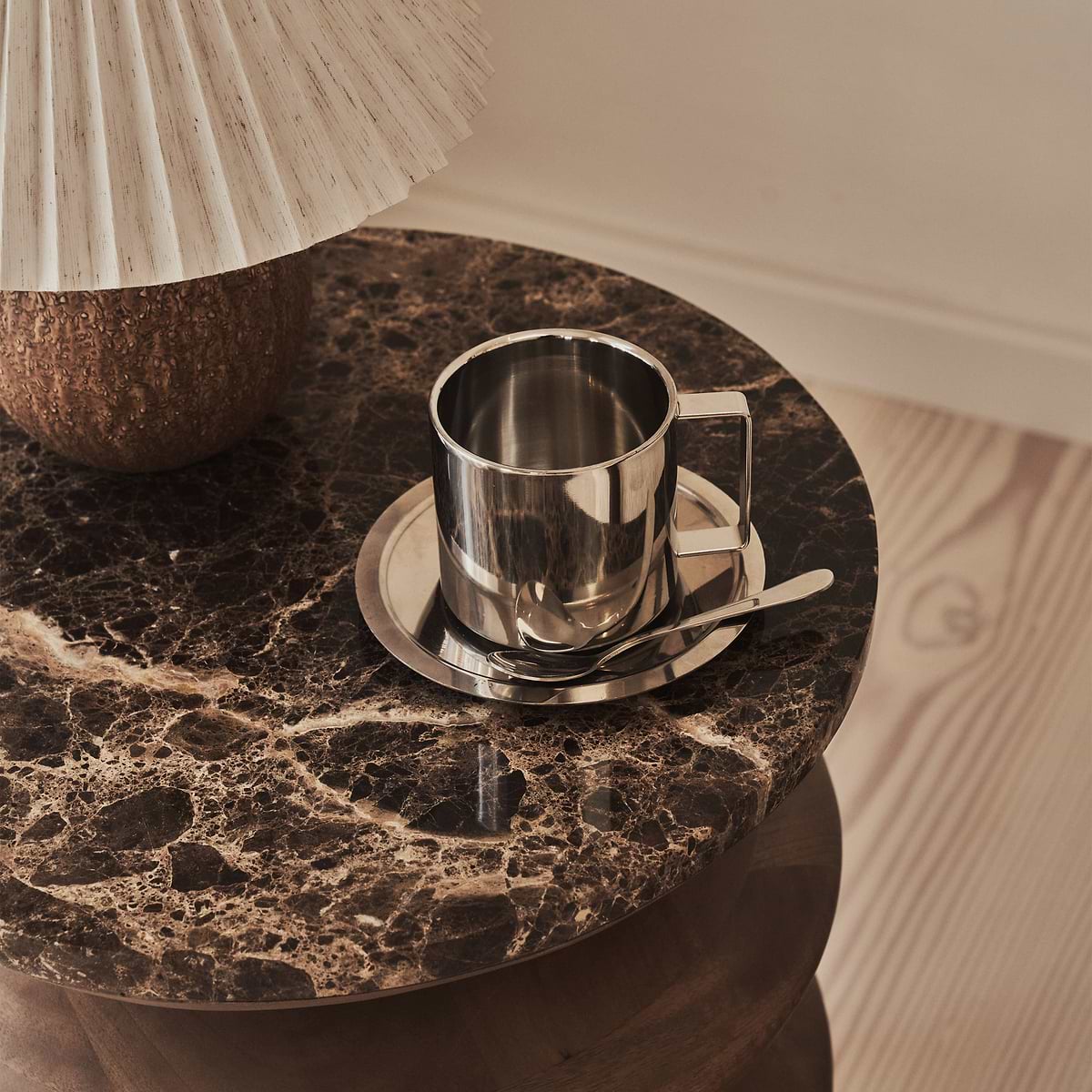 Orinthia - Dark Emperador Marble Round Dark Wood Premium Side Table