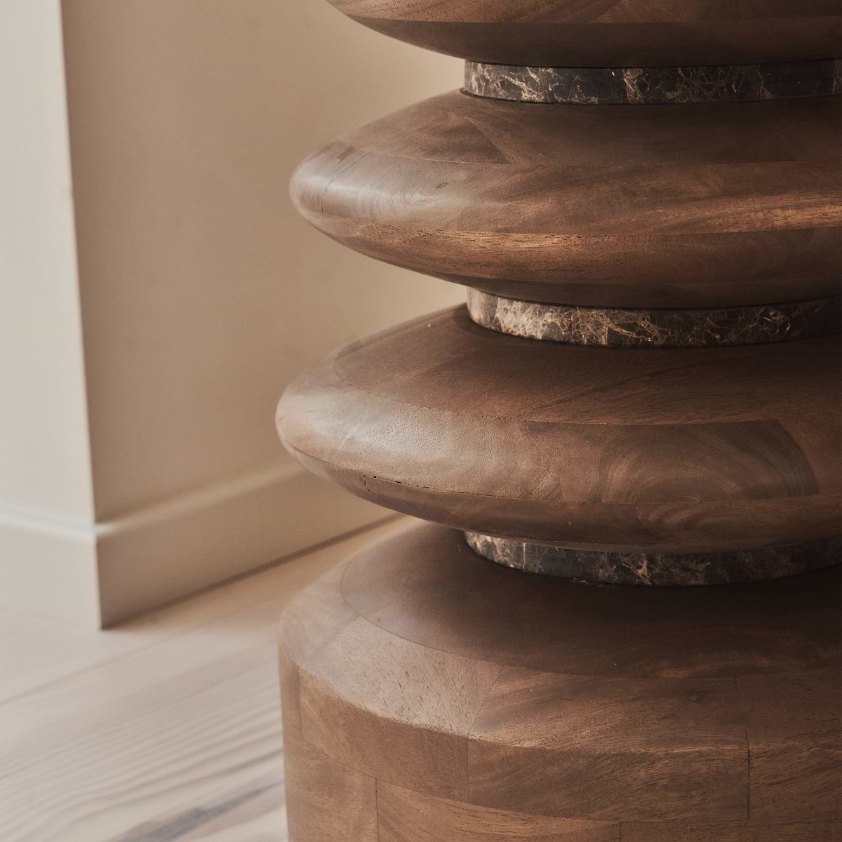 Orinthia - Dark Emperador Marble Round Dark Wood Premium Side Table