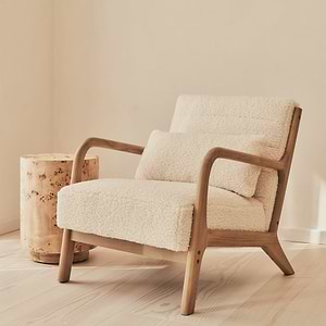 Hudson - Boucle Accent Chair Ivory & Warm Wood
