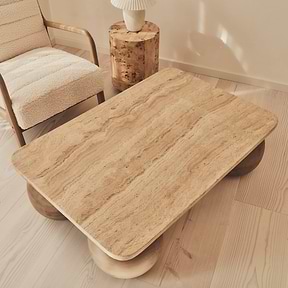 Melrose - Beige Travertine Rectangular Warm Wood Premium Coffee Table