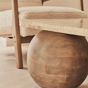 Melrose - Beige Travertine Rectangular Warm Wood Premium Coffee Table