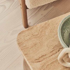 Melrose - Beige Travertine Rectangular Warm Wood Premium Coffee Table