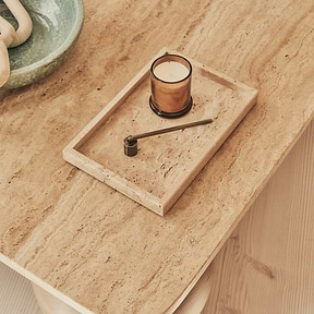 Melrose - Beige Travertine Rectangular Warm Wood Premium Coffee Table