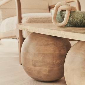 Melrose - Beige Travertine Rectangular Warm Wood Premium Coffee Table