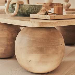 Melrose - Beige Travertine Rectangular Warm Wood Premium Coffee Table