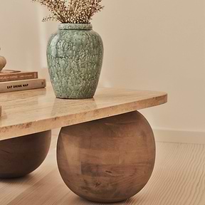 Melrose - Beige Travertine Rectangular Warm Wood Premium Coffee Table